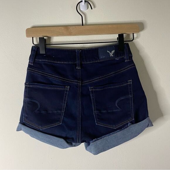 American Eagle Dark Wash Hi-rise Shortie Size 0 - Picture 2 of 9
